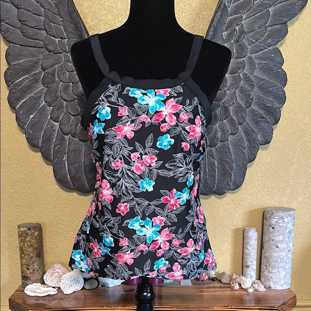 Christina Floral Black Swim Top